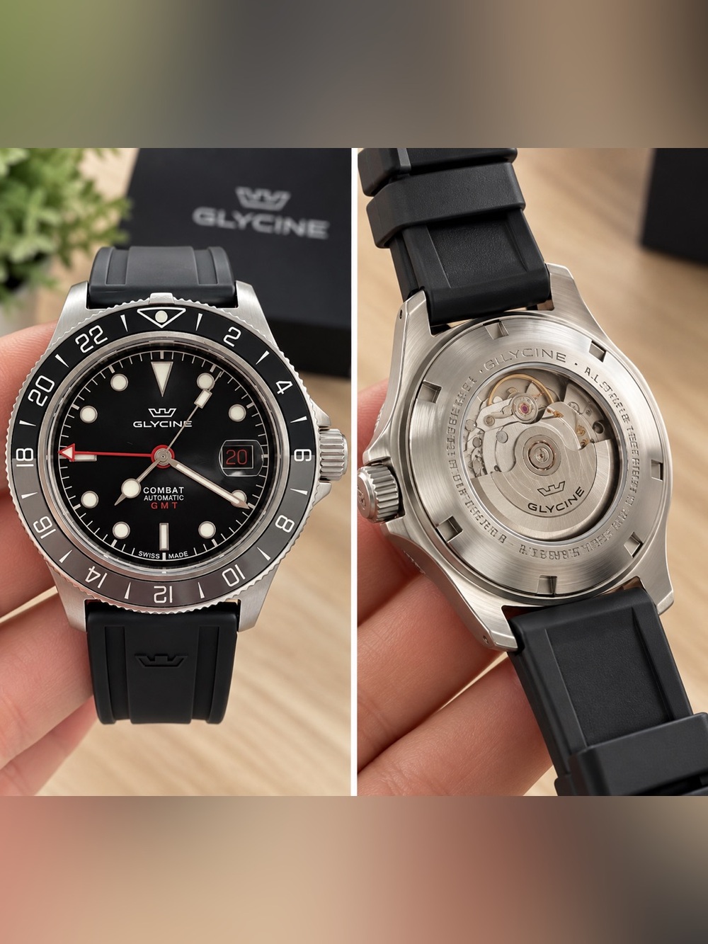 Combat GMT Men's Black Dial Rubber Strap Watch